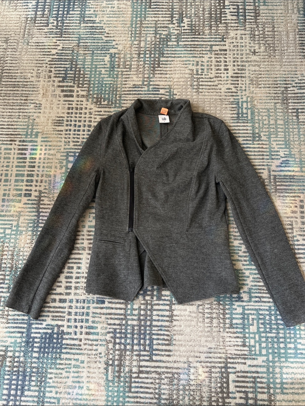 CAbi Asymmetrical Moto Jacket Blazer Gray Zip Front Size Small S